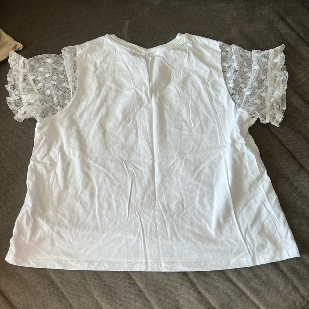 ASOS white T-shirt with Swiss dot ruffle sleeves 12 - Picture 5 of 6